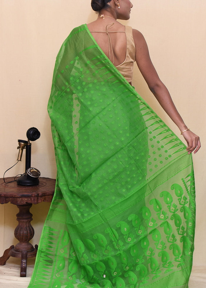 Green Tant Jamdani Woven Saree Without Blouse - Indian Silk House Agencies