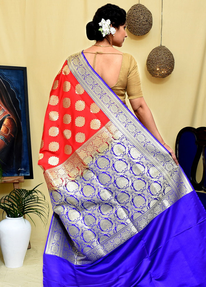 Red Banarasi Silk Saree With Blouse - Indian Silk House Agencies