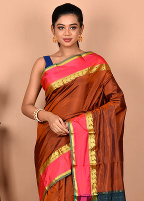 Brown Kanjivaram Silk Saree With Blouse Piece - Indian Silk House Agencies