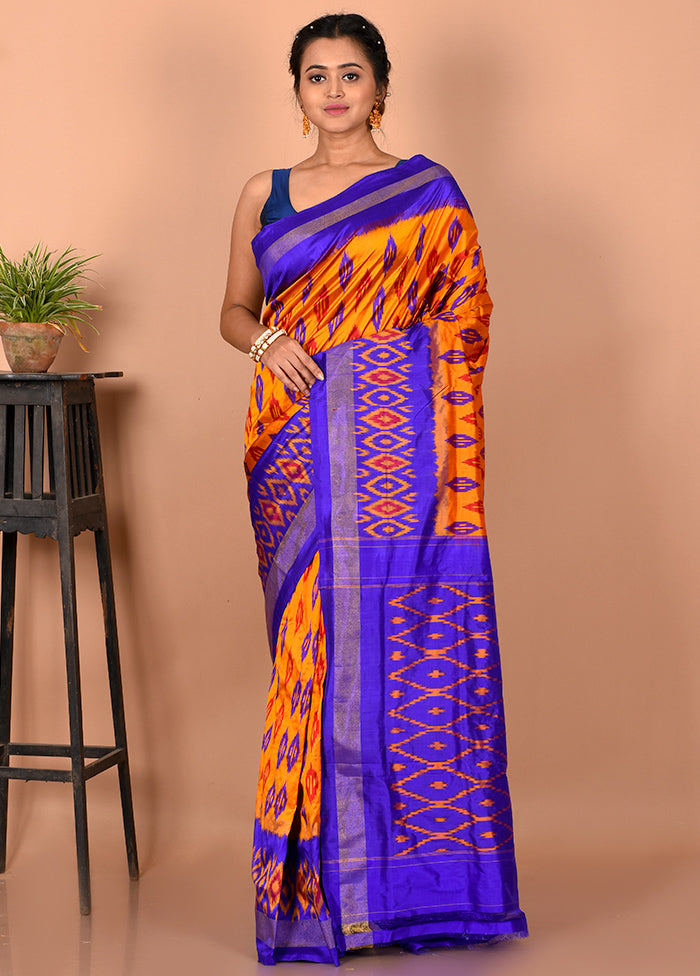 Orange Pure Pochampally Silk Saree With Blouse Piece - Indian Silk House Agencies