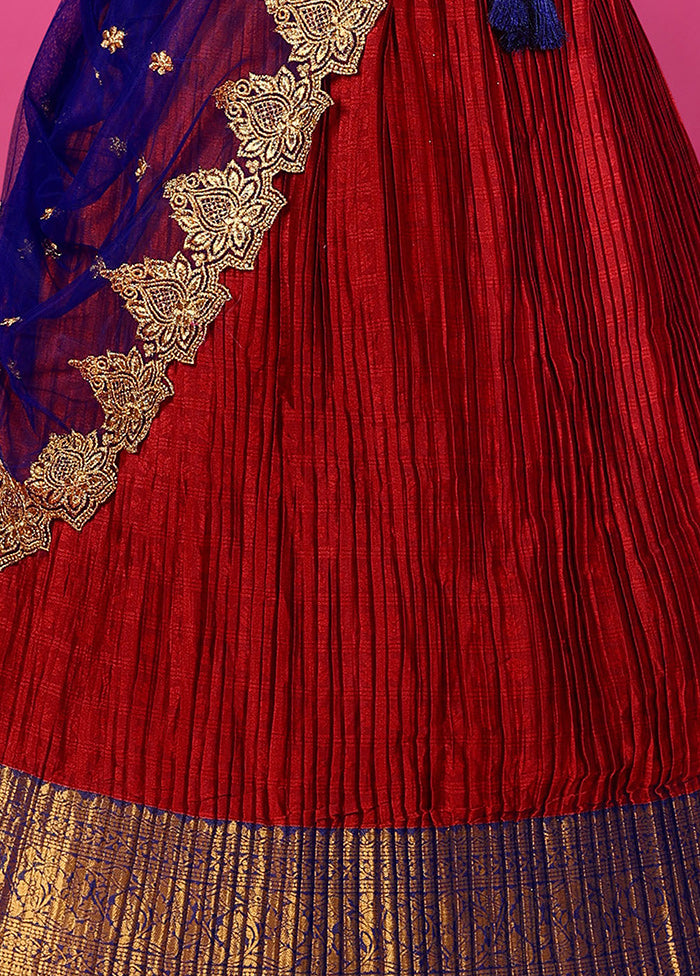 3 Pc Maroon Silk Semi Stitched Lehenga Set - Indian Silk House Agencies
