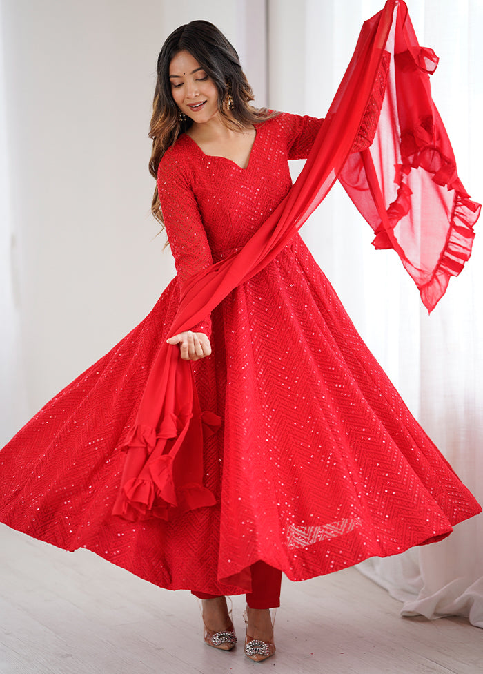 Pc Red Georgette Suit Set