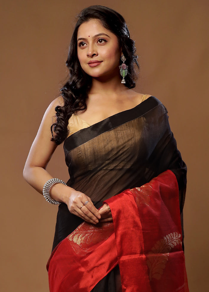 Black Matka Silk Saree With Blouse Piece - Indian Silk House Agencies