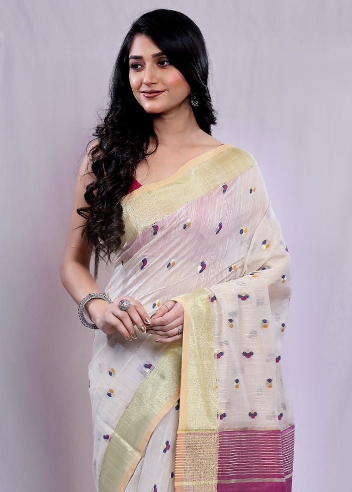 Cream Matka Silk Saree With Blouse Piece