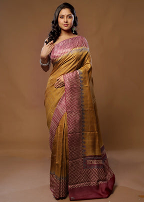 Brown Tussar Silk Saree With Blouse Piece