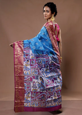 Purple Printed Pure Silk Saree With Blouse Piece