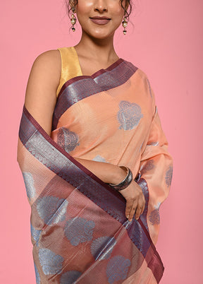 Peach Kora Silk Saree With Blouse Piece - Indian Silk House Agencies