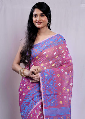 Purple Tant Jamdani Saree Without Blouse Piece