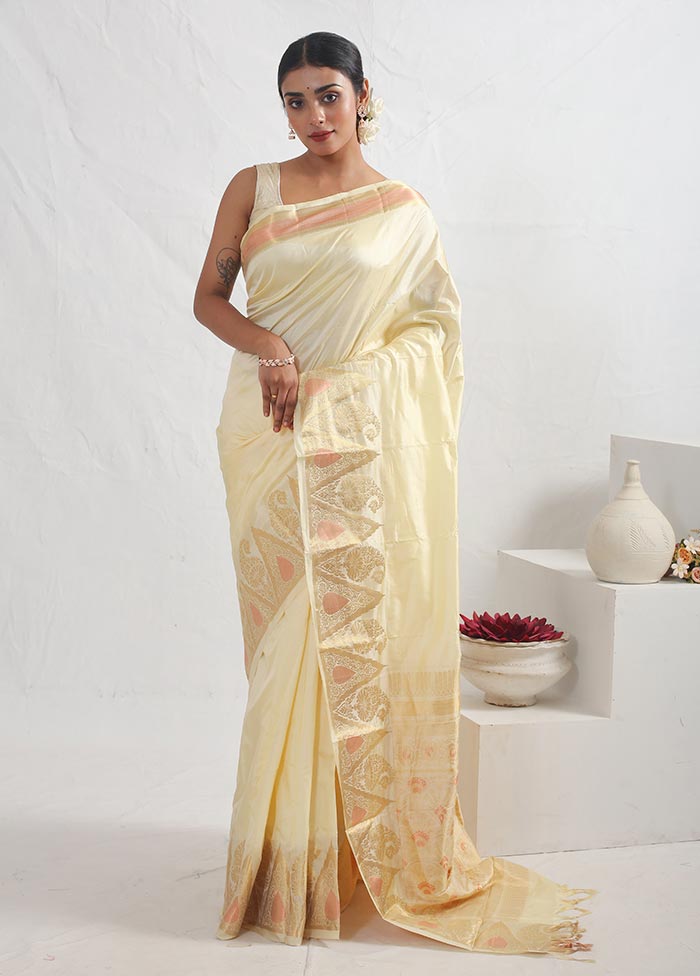 Cream Pure Arni Silk Saree With Blouse Piece - Indian Silk House Agencies