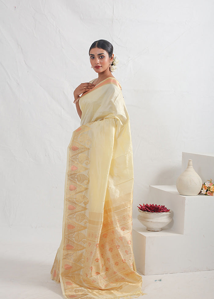 Cream Pure Arni Silk Saree With Blouse Piece - Indian Silk House Agencies