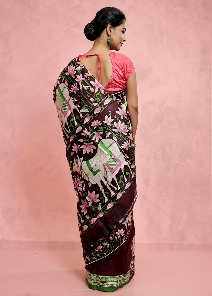 Maroon Printed Pure Silk Saree With Blouse Piece - Indian Silk House Agencies