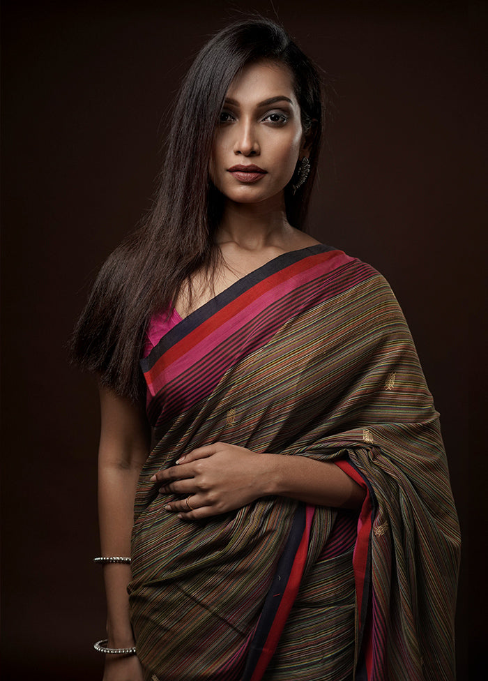 Brown Matka Silk Saree With Blouse Piece