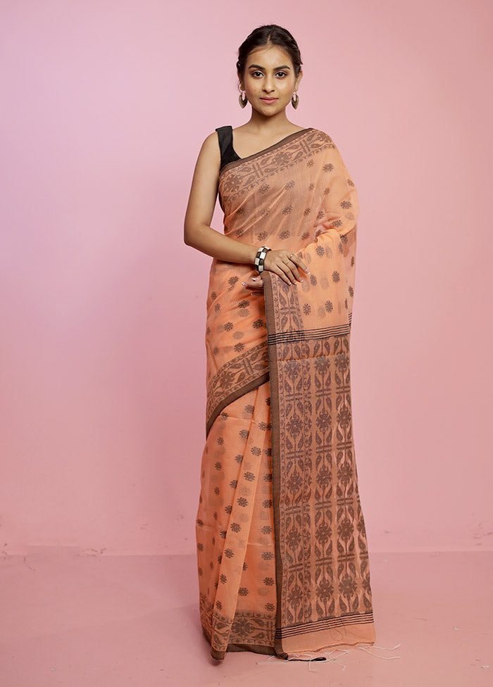 Orange Jamdani Woven Cotton Saree Without Blouse Piece - Indian Silk House Agencies