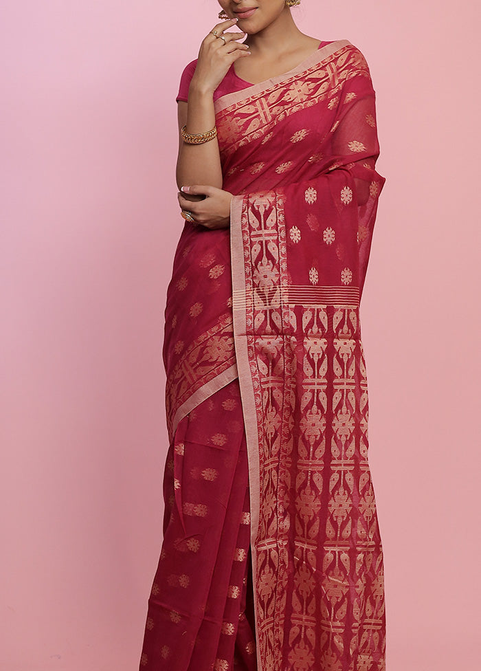Pink Jamdani Woven Cotton Saree Without Blouse Piece - Indian Silk House Agencies