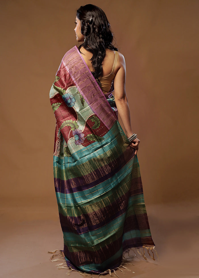 Green Tussar Pure Silk Saree With Blouse Piece