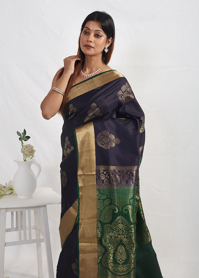 Black Kanjivaram Pure Silk Saree With Blouse Piece - Indian Silk House Agencies