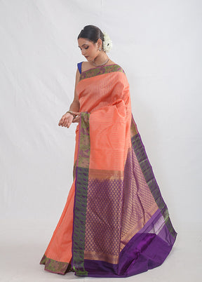 Peach Kanjivaram Pure Silk Saree With Blouse Piece - Indian Silk House Agencies