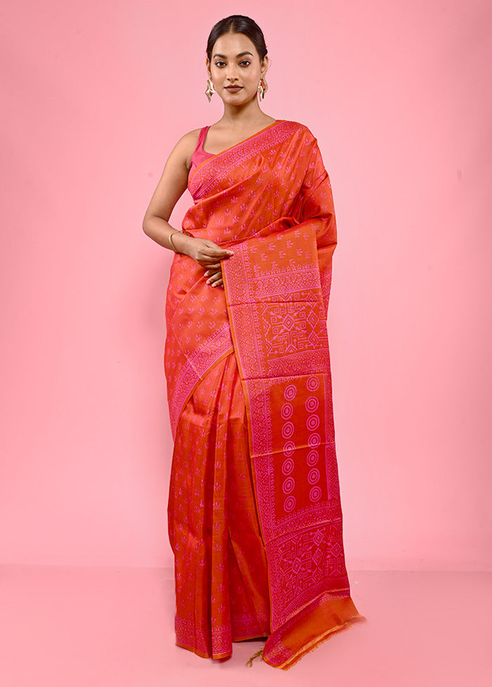 Multicolor Katan Printed Pure Silk Saree With Blouse Piece - Indian Silk House Agencies