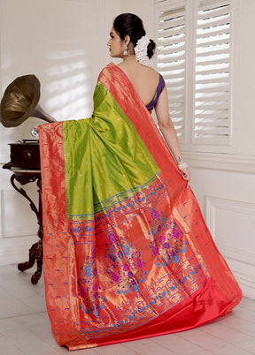Green Paithani Pure Silk Saree With Blouse Piece - Indian Silk House Agencies