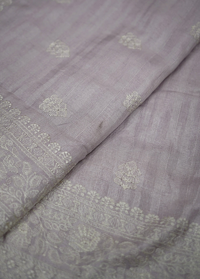 Purple Tussar Silk Saree With Blouse Piece