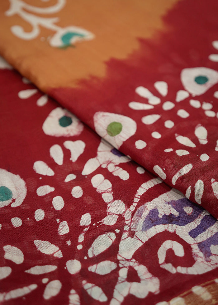 Multicolor Chanderi Cotton Saree With Blouse Piece