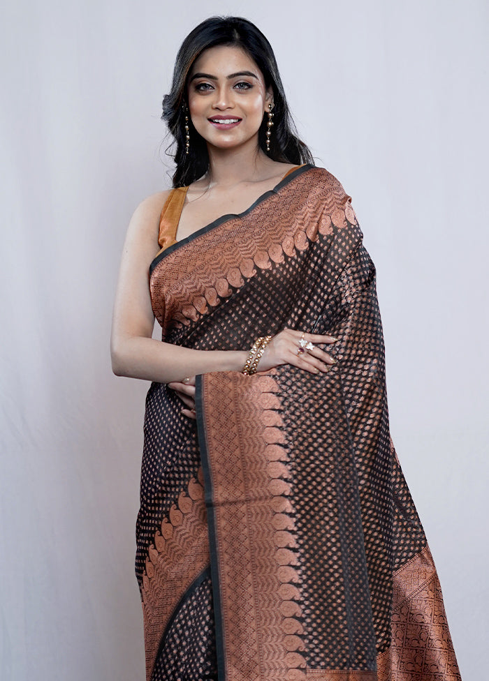 Black Kora Silk Saree With Blouse Piece - Indian Silk House Agencies