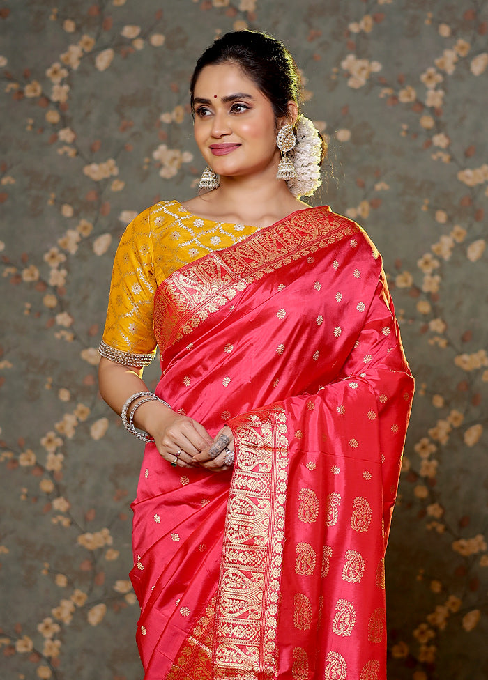 Pink Assam Pure Silk Saree With Blouse Piece - Indian Silk House Agencies