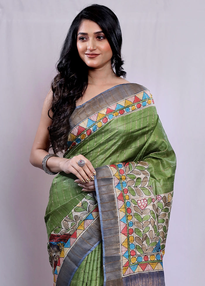 Multicolor Tussar Pure Silk Saree With Blouse Piece