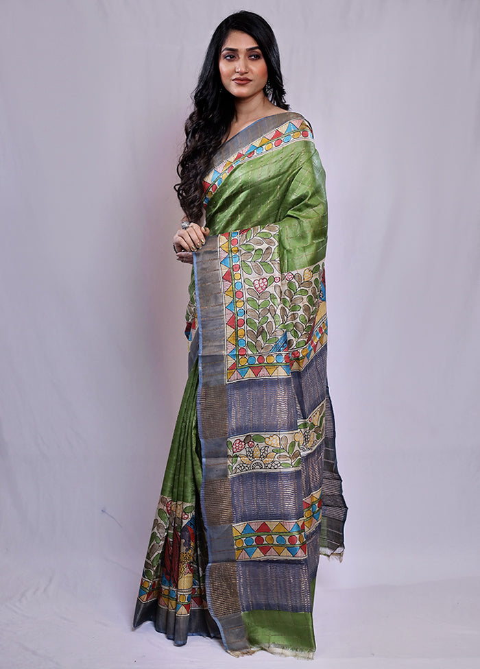 Multicolor Tussar Pure Silk Saree With Blouse Piece