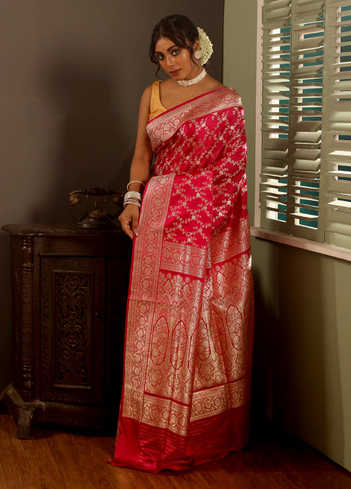 Pink Banarasi Pure Silk Saree With Blouse Piece