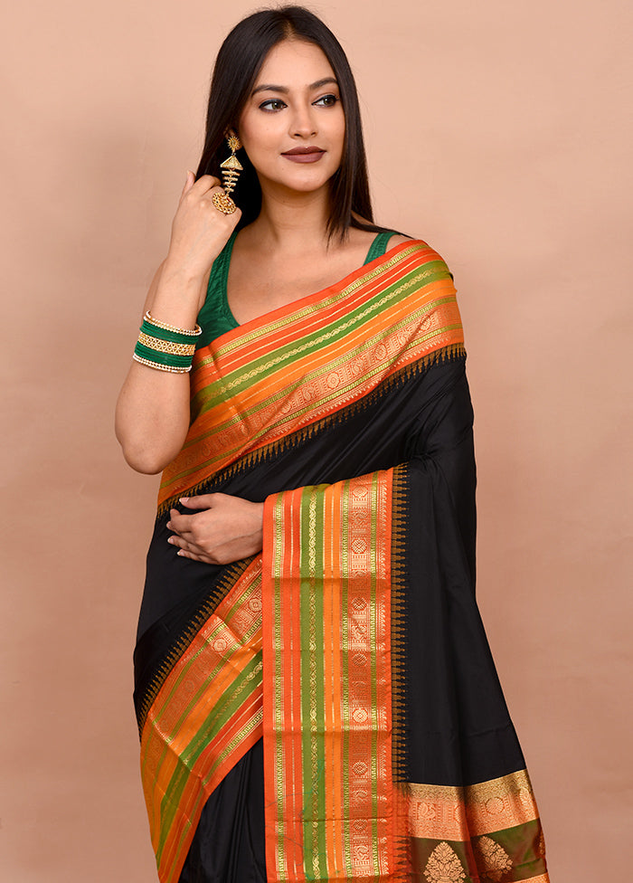 Black Dharmavaram Kanjivaram Silk Saree With Blouse Piece