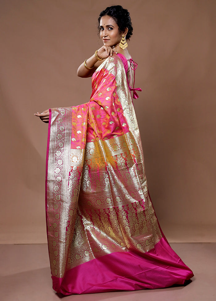 Pink Tanchoi Banarasi Silk Saree With Blouse Piece