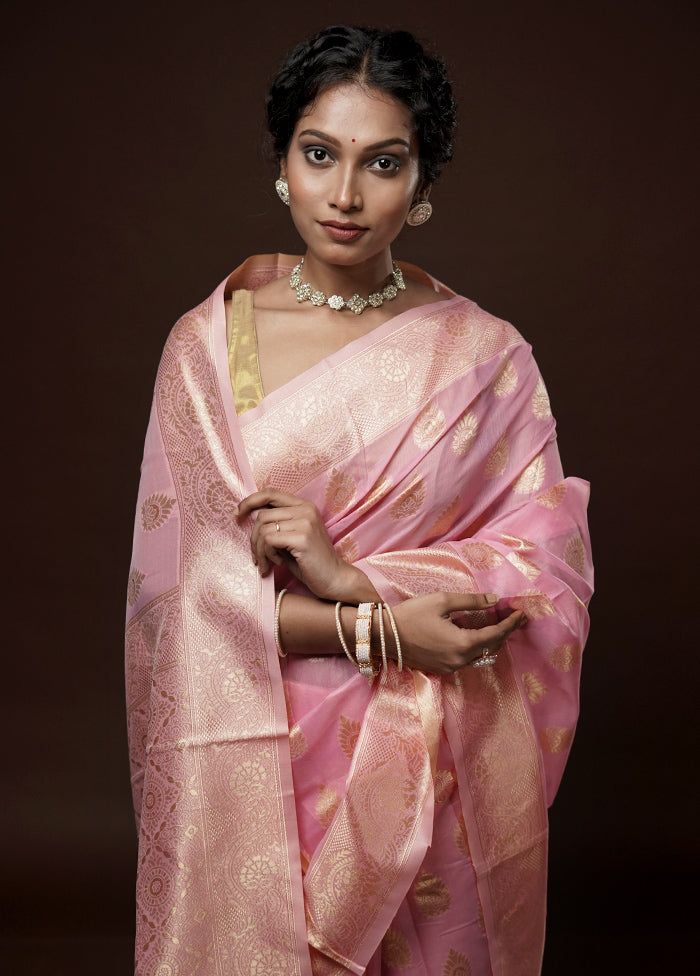 Pink Cotton Saree With Blouse Piece