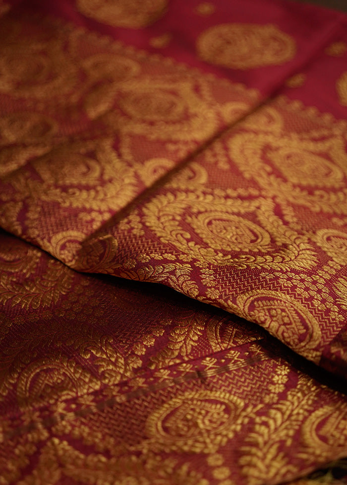 Maroon Assam Pure Silk Saree With Blouse Piece