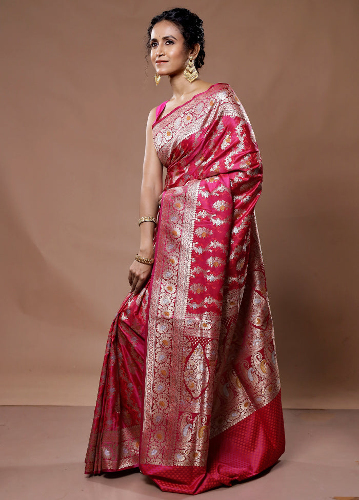 Pink Uppada Pure Silk Saree With Blouse Piece
