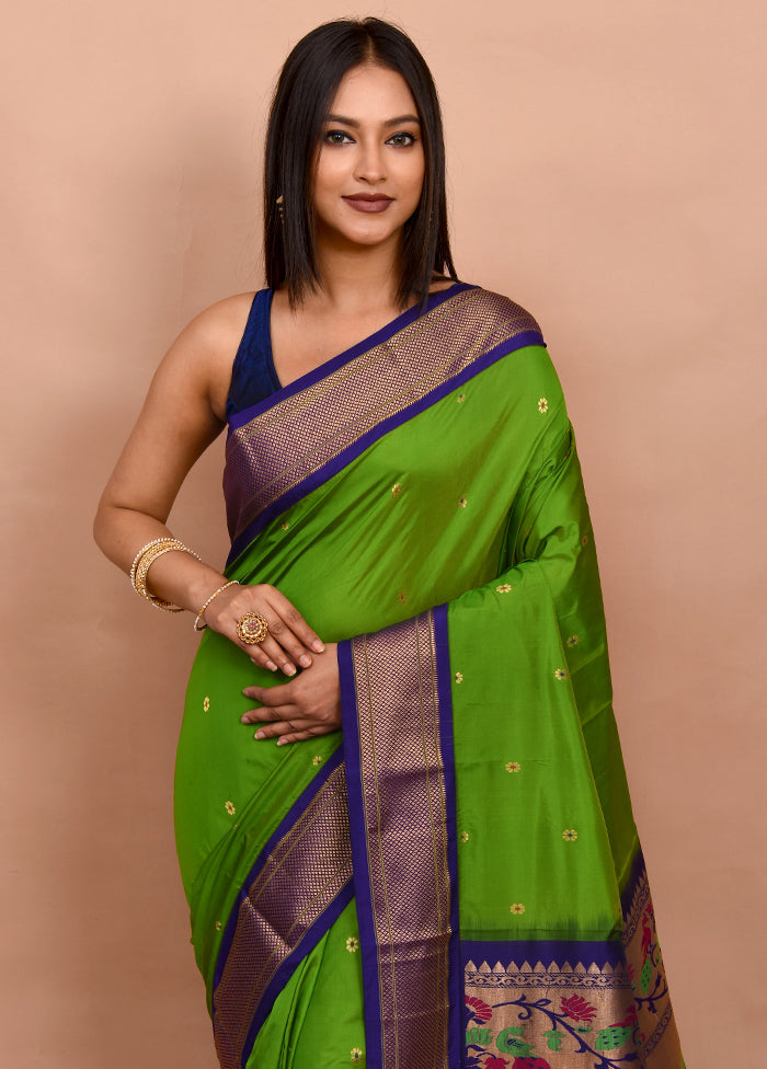 Green Paithani Kanjivaram Silk Saree With Blouse Piece