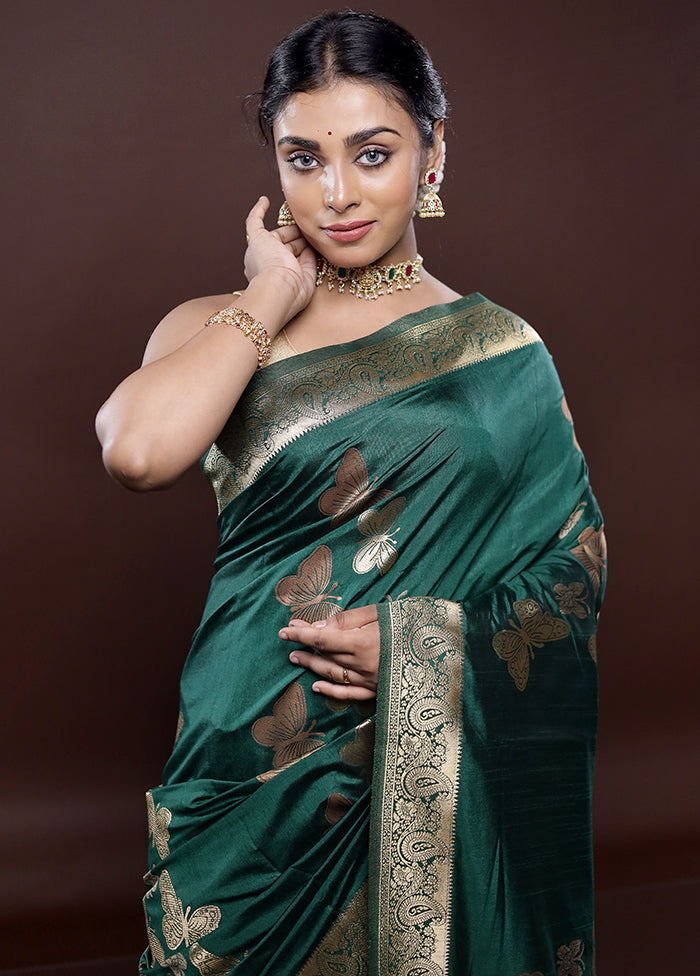 Green Dupion Silk Saree With Blouse Piece