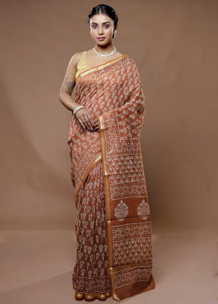 Orange Chanderi Cotton Saree With Blouse Piece