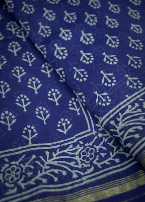 Purple Chanderi Cotton Saree With Blouse Piece
