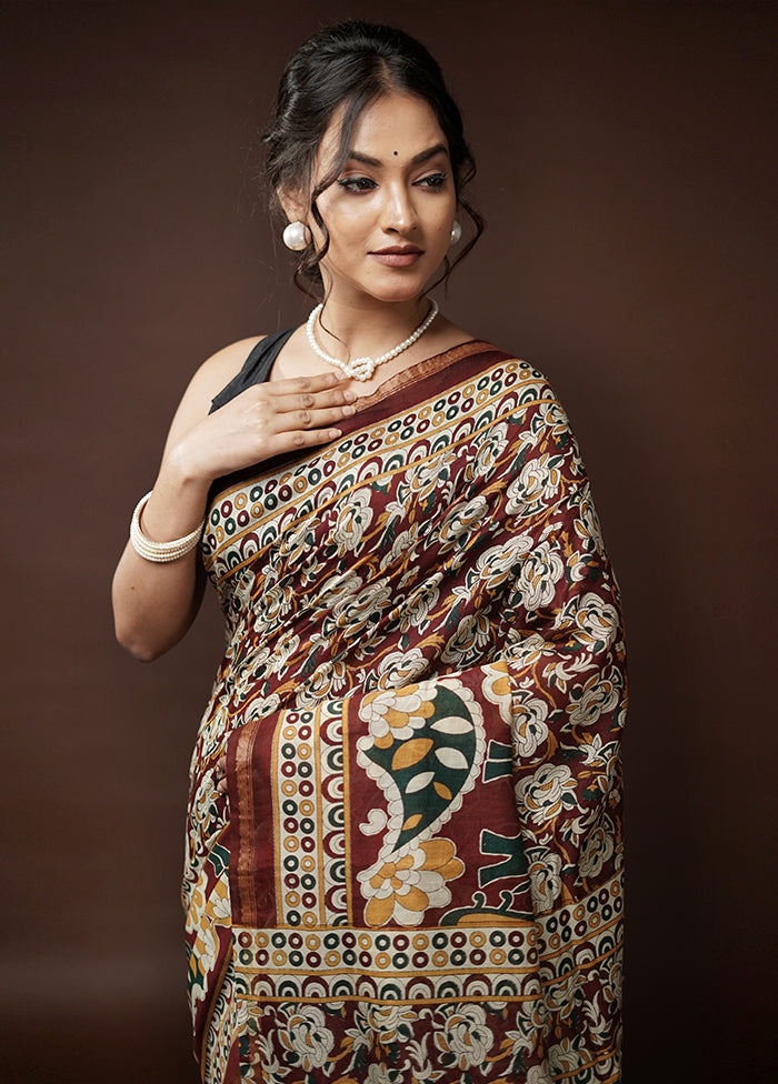 Maroon Chanderi Cotton Saree With Blouse Piece