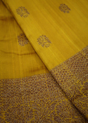 Yellow Tussar Pure Silk Saree With Blouse Piece