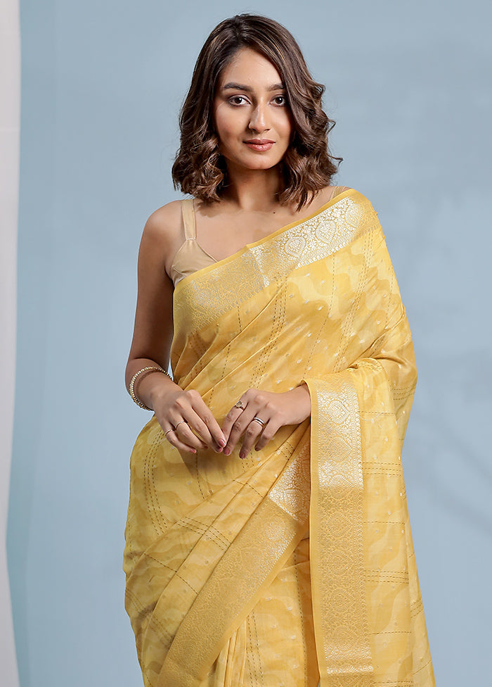 Yellow Chanderi Pure Cotton Saree With Blouse Piece