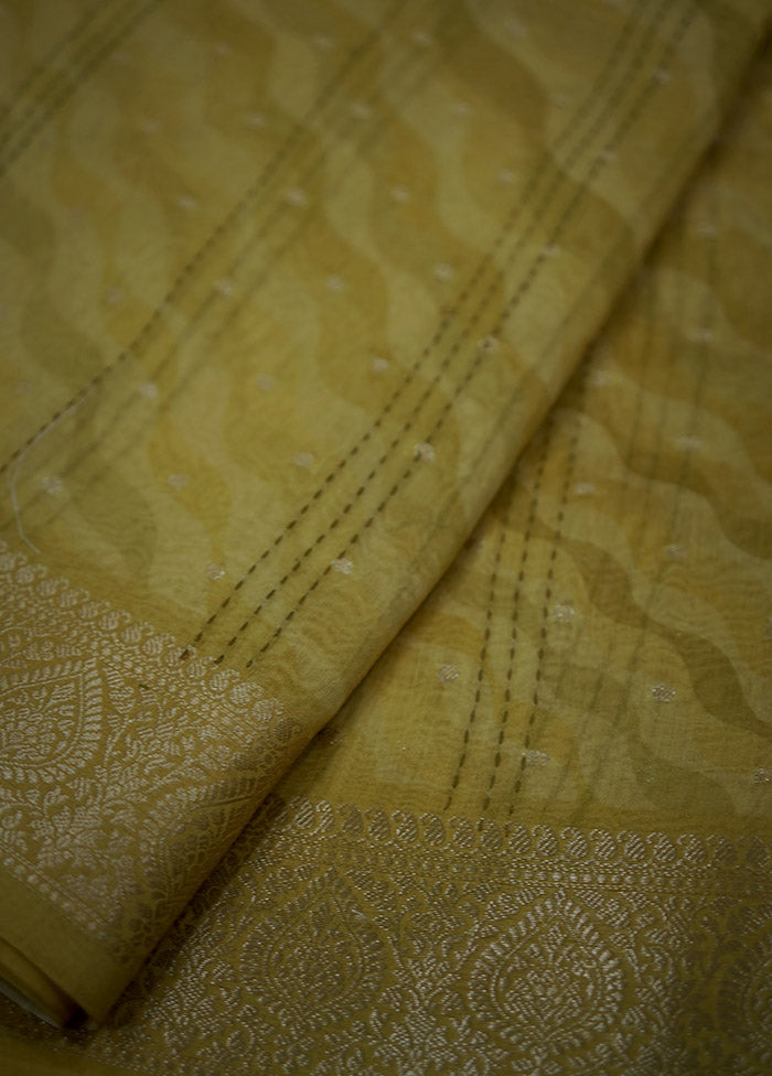 Yellow Chanderi Pure Cotton Saree With Blouse Piece