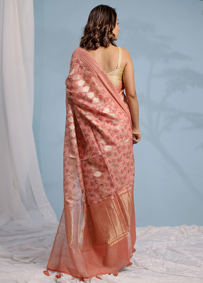 Pink Chanderi Pure Cotton Saree With Blouse Piece