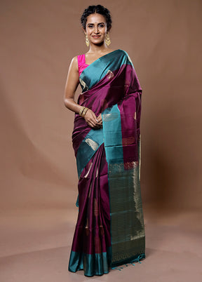 Purple Kanjivaram Pure Silk Saree With Blouse Piece