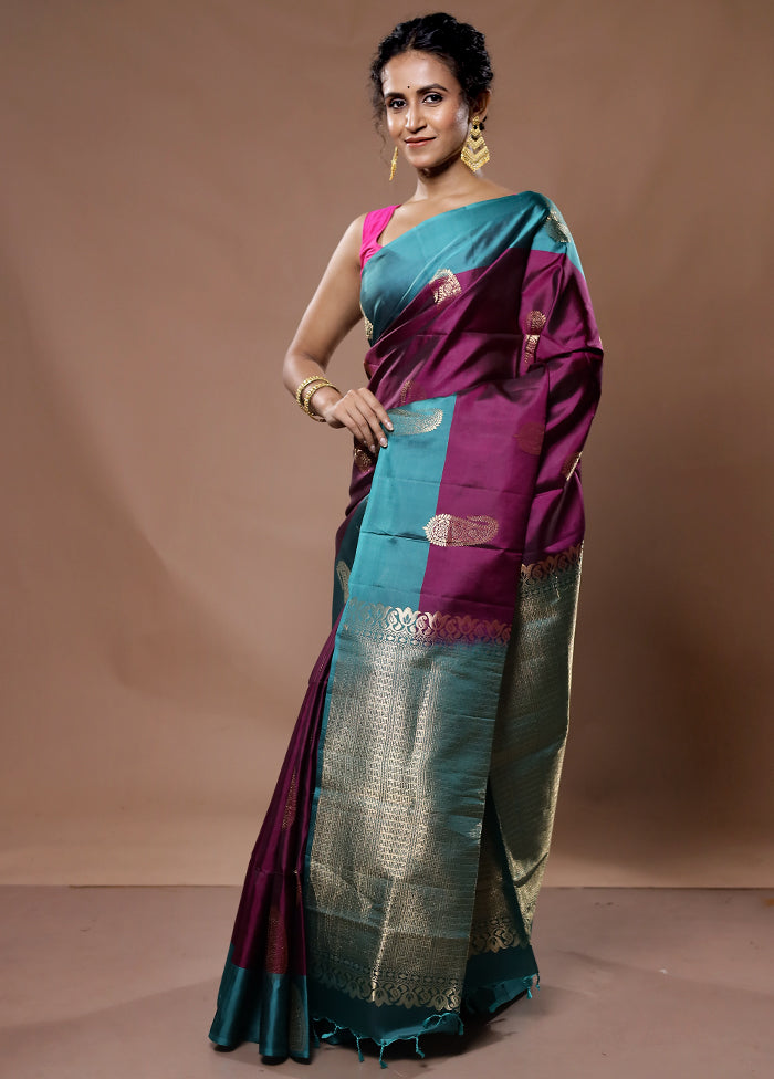Purple Kanjivaram Pure Silk Saree With Blouse Piece