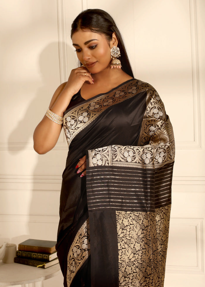 Black Katan Pure Silk Saree With Blouse Piece