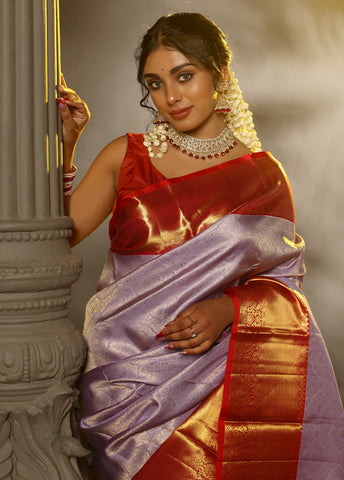 Purple Pure Dharmavaram Kanchipuram Silk Saree With Blouse Piece