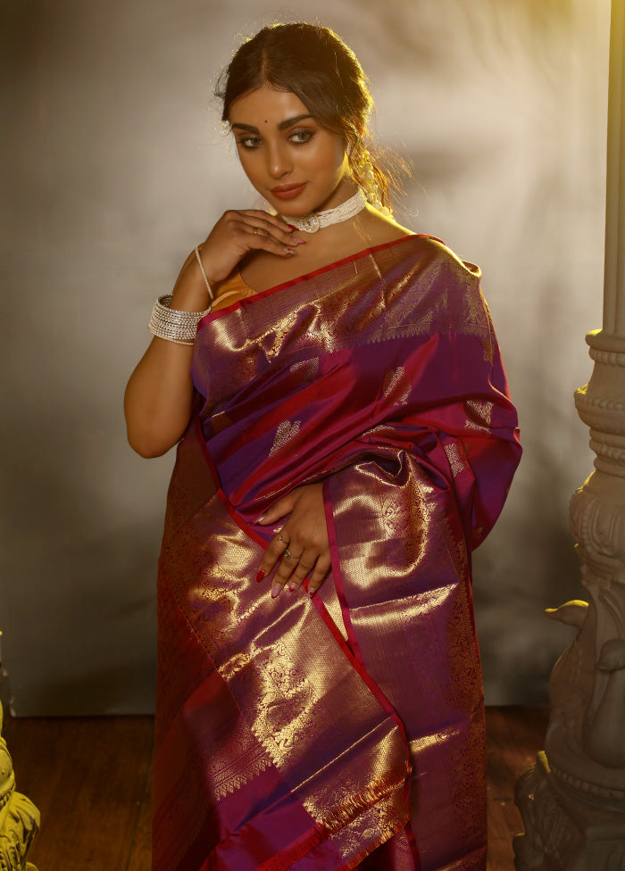 Purple Kanchipuram Pure Silk Saree With Blouse Piece