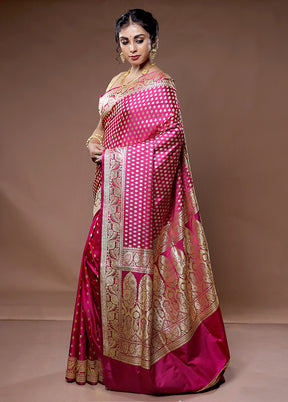 Pink Banarasi Pure Silk Saree With Blouse Piece